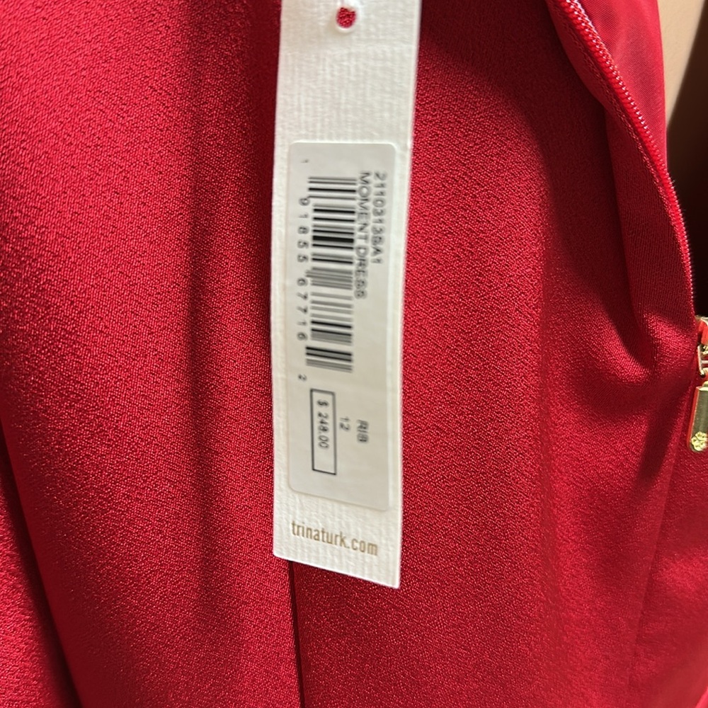 Trina Turk Ruby Red Shimmer 3 Quarter Sleeve Lined Zip Back Moment Dress Size 12 - Picture 9 of 12